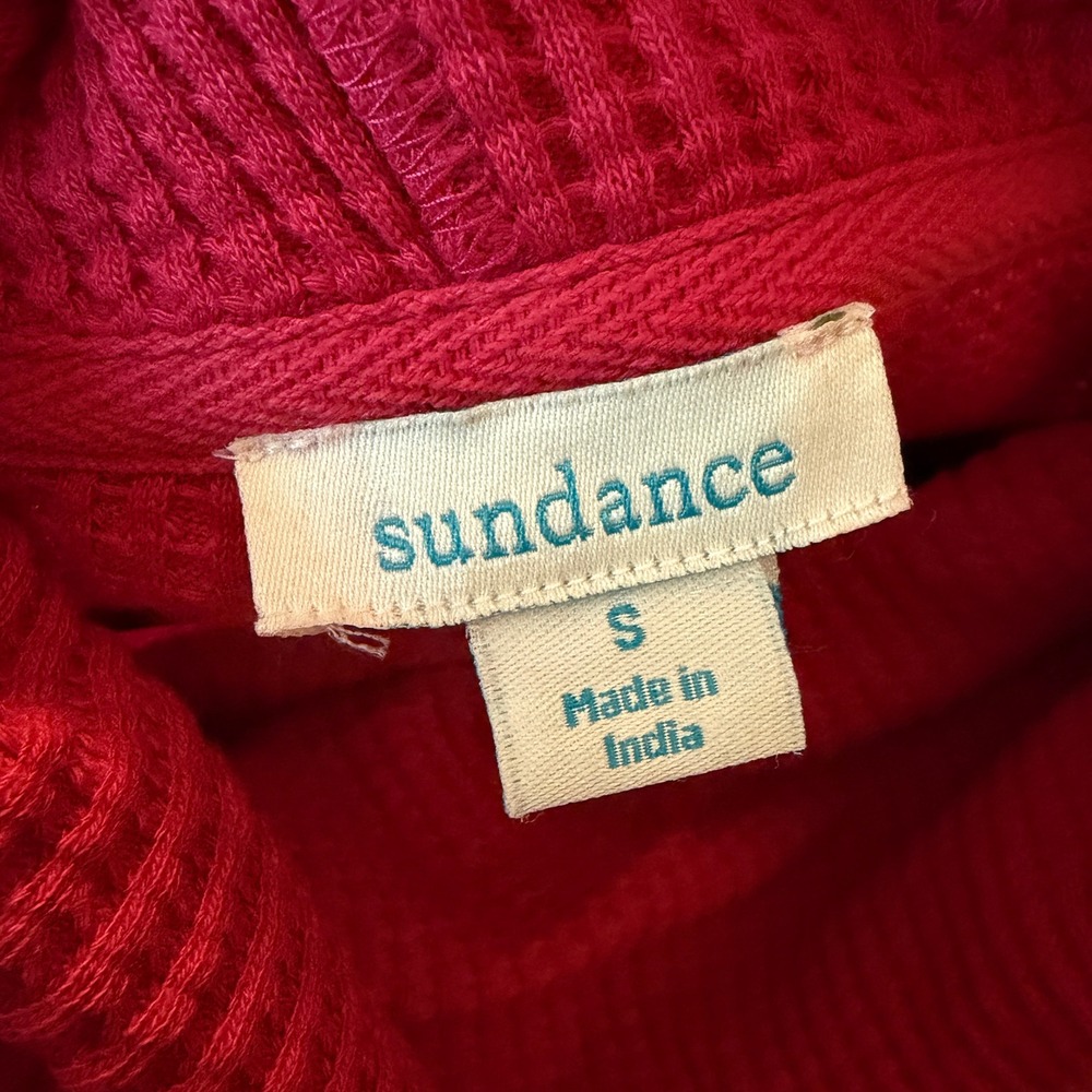 Sundance Womens Red Waffle Knit Cowl Neck Thermal Top Small Cotton Modal Blend - Picture 4 of 13